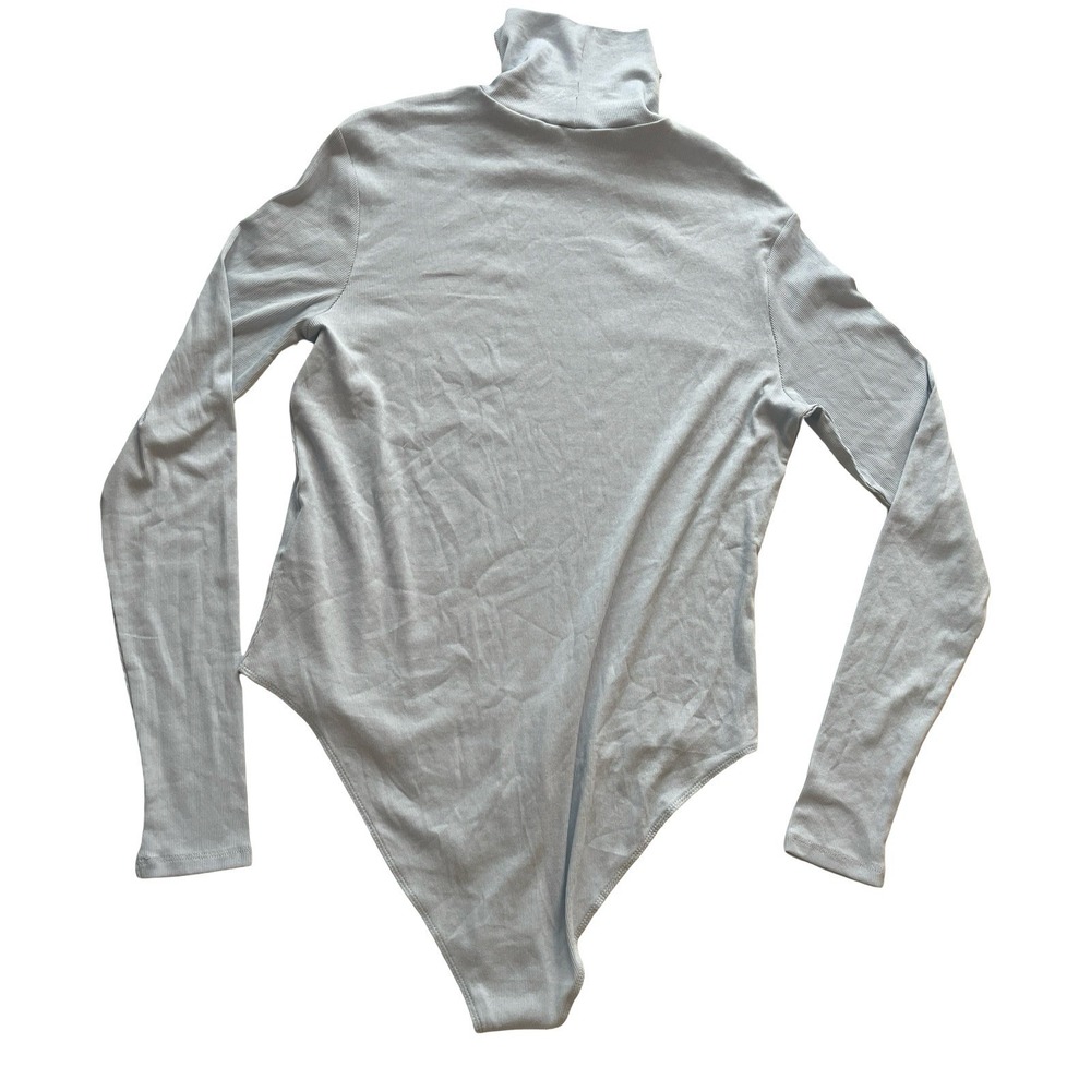 NWT H&M Women's Size XL Light Blue Bodysuit Mock Neck Long Sleeve Ribbed Stretch